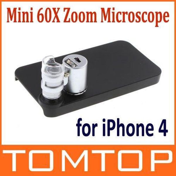 

mini 60x zoom magnify microscope micro lens for iphone 4 uv+led light & hard case drop shipping wholesale