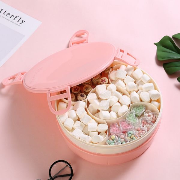 

household double-layer grid dried fruit plate candy box living room with lid plastic household melon snack storage