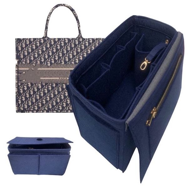 

customized booktote-purse organizer insert tote bag- multifunction with flip/premium 3mm felt handmade/21 colors, Blue;pink