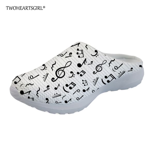 

twoheartsgirl women slippers music note prints flats breathable house mesh slipper casual female mesh sandals water shoes ladies, Black