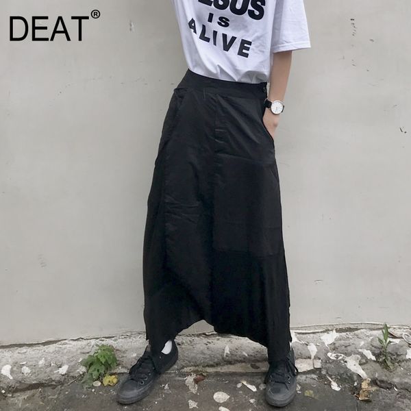 

deat] high elastic waist black pocket spliced big size trousers new loose fit pants women fashion spring autumn 2020 13p729, Black;white