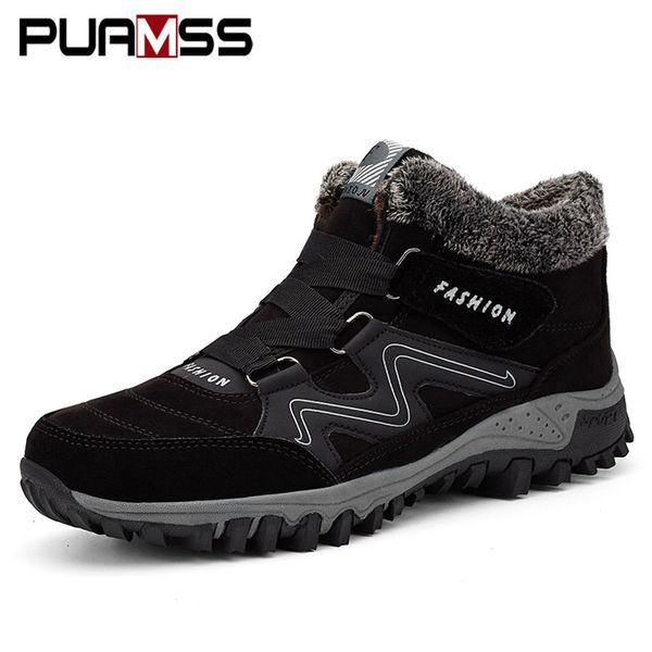 

2019 men boots winter fur warm ankle snow boots men winter rubber work boots men sneakers mx190819, Black