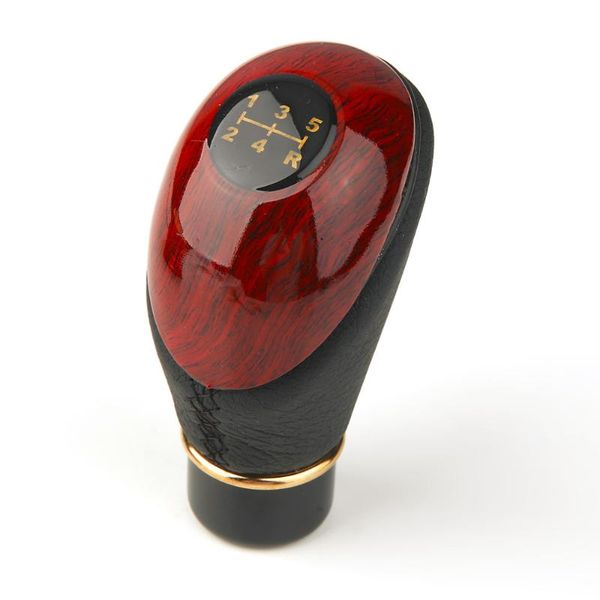 

audew wooden pu leather universal car truck 5 speed lever manual gear stick knob shift gloss selling#