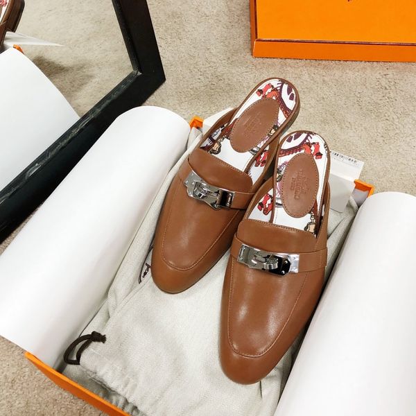 

fashion platform women's shoes wild vintage luxury new style baotou half slippers women fashion sandals leather flat slippers, Black