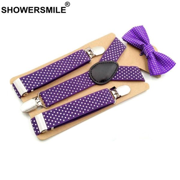 

showersmile children suspenders and bow ties purple trousers braces for boys grils wedding fashion suspenders kids, Black;white