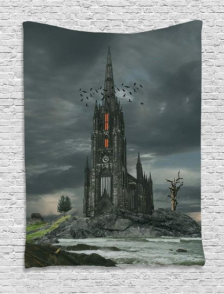 

gothic tapestry mystery gothic castle edinburgh darkness dramatic sky clouds bat and old building picture dorm wall hanging