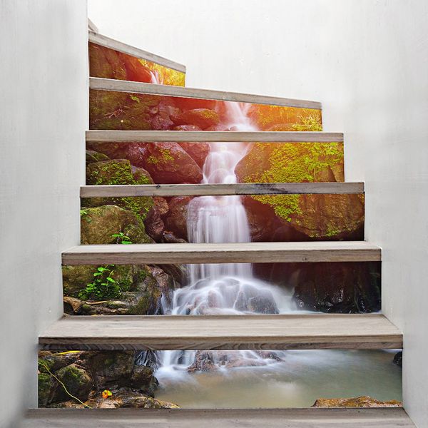 

3d waterfall stair stickers waterproof wallpaper home decorations 7.1 x 39.4 inch 6pcs