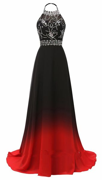 2019 I più nuovi abiti da sera in chiffon sfumato con perline Halter 2019 Abito da ballo con paillettes Plus Size Ombre Prom Abito lungo da festa AL81