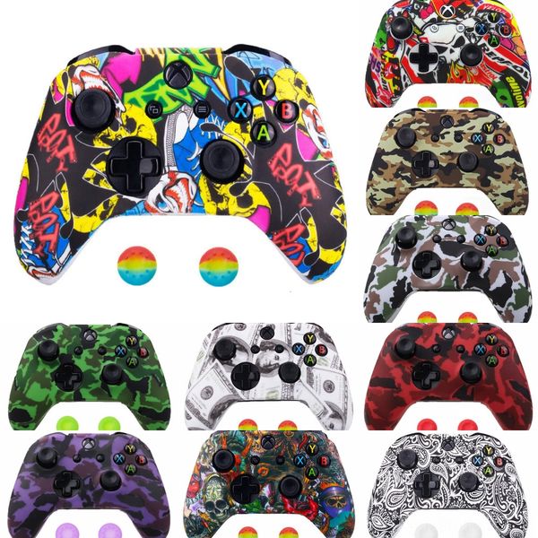 

t1s22 for xbox one s x controller case soft silicone cases comfortable gamepad cover printing rubber joystick skin & 2 analog capsdhl