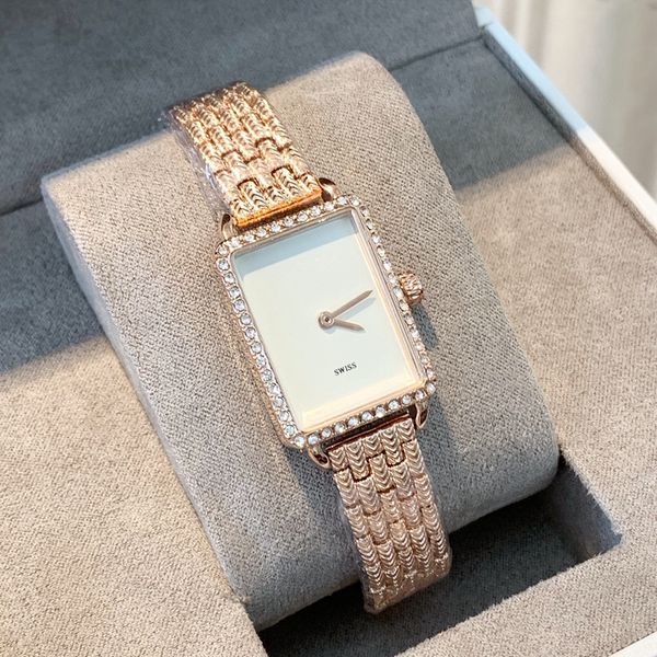 

2020 rectangle набора роскошные женщины женщина часы rhinestone кварц дамы браслет часы наручные часы алмаз случайный стальной ленты простое, Slivery;brown