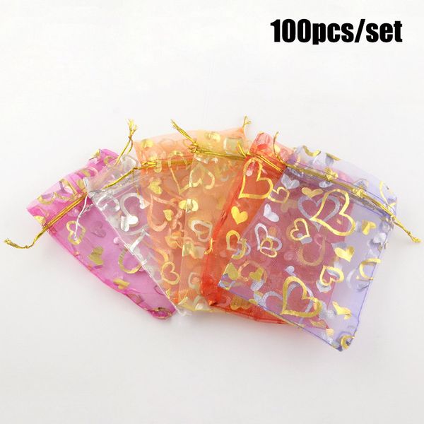 

100pcs/set 10.0x12.0cm mixed color yarn bag bundled drawstring small jewelry bead earring ring stone seed package storage bags