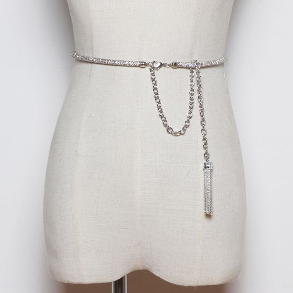 

rhinestone pendant thin waist chain decorative elegant simple pendant dress thin belt female dress belt, Black;brown