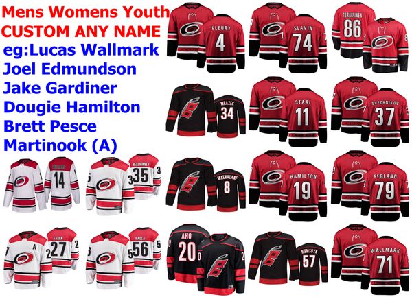 

carolina hurricanes jerseys lucas wallmark jersey joel edmundson jake gardiner dougie hamilton jaccob slavin hockey jerseys custom stitched, Black;red