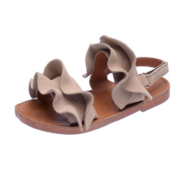 

2020 fashion princess ruffles breathable summer leather sandals baby toddler big childrens girls kids soft bottom beach shoes, Black;red