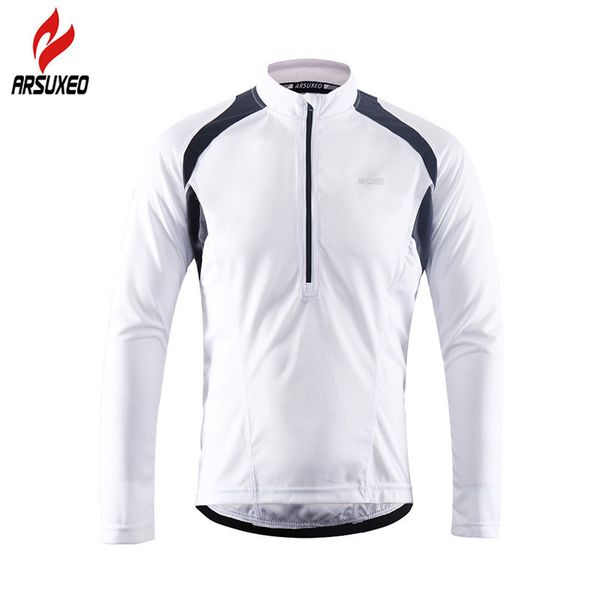 

arsuxeo reflective men's long sleeve cycling jersey with half zipper back pocket breathable mtb bike bicycle shirts clothing, Black;red