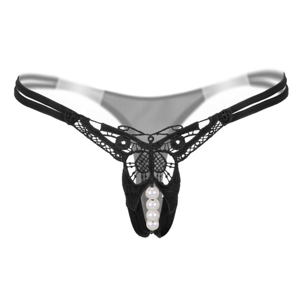 inci ile Seksi İç Giyim 1 adet Şeffaf Kadınlar Crotchless T-geri Seksi Külot kelebek Açık G-string Tangalar İç Brifing