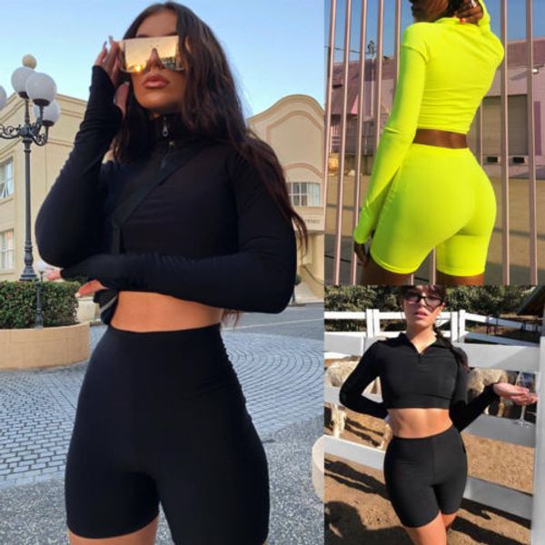 

sell well 2pcs women tracksuits long sleeves crop sweatshirt jogging short pants sports suit outfit set casual new, White