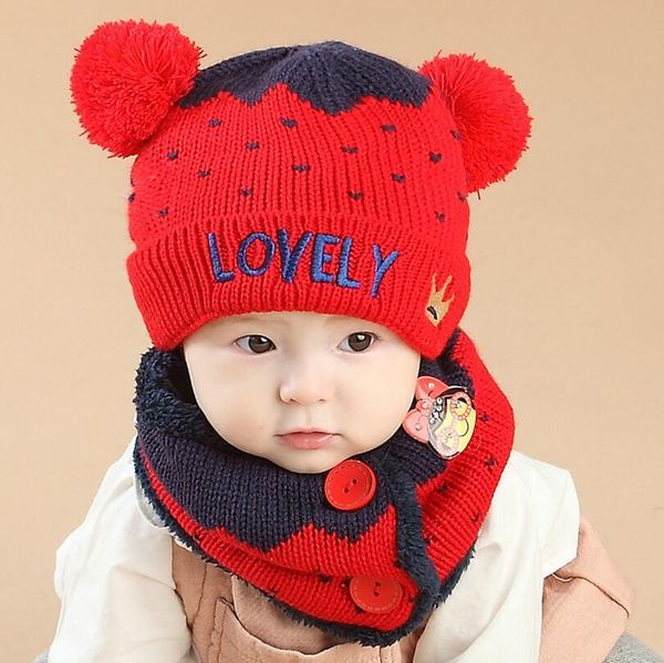 completo per cappello da bambino in autunno e inverno per bambini, corona d'amore, berretto lavorato a maglia con gomitoli di lana con lana per protezione dal vento e dal freddo