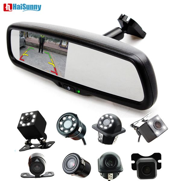 

haisunny 4.3" tft lcd car interior mirrors rearview mirror monitor with original bracket and led night vision rear view camera