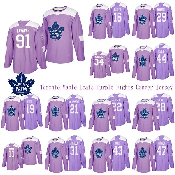 

toronto maple leafs purple fights cancer jersey 91 john tavares 34 auston matthew 16 mitchell marner 44 morgan rielly hockey jerseys, Black;red