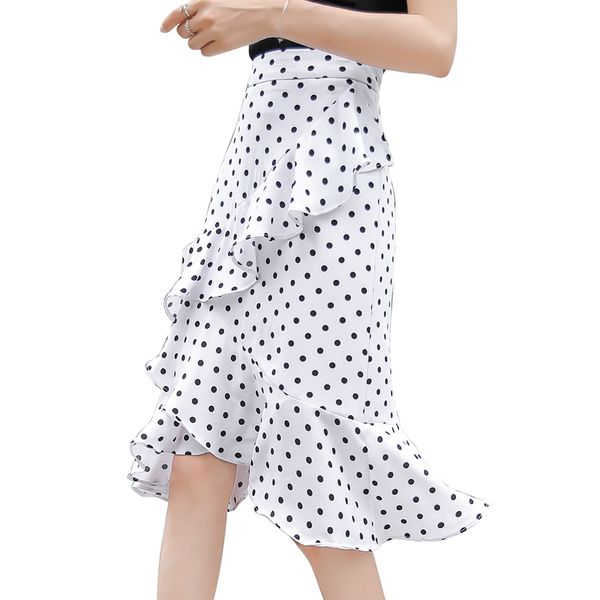 

2019 new summer women skirt ruffles polka dot irregular layers long tail packet buttock cake skirts white black 7709