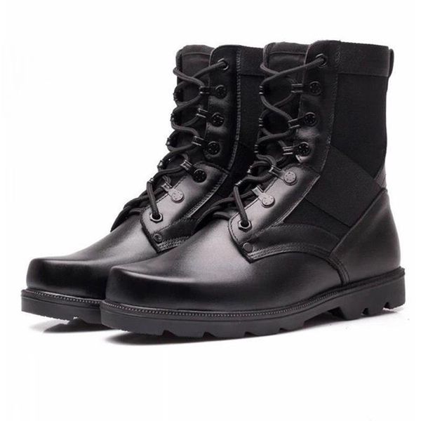 

spring genuine leather mens military boots for man steel toe army boots tactical lace up cowboy combat boots 2019 new fashion black