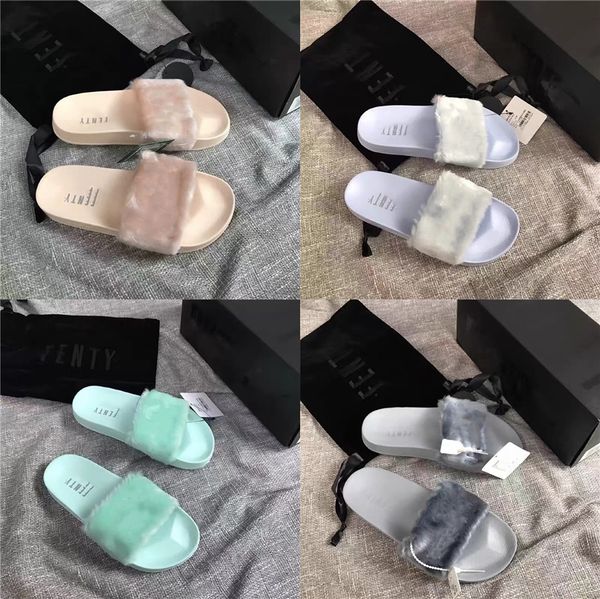 

women furry slippers shoes real raccoon fur cute plush ffy sandals flip flops home fuzzy faux raccoon casual slips tx02#217, Black