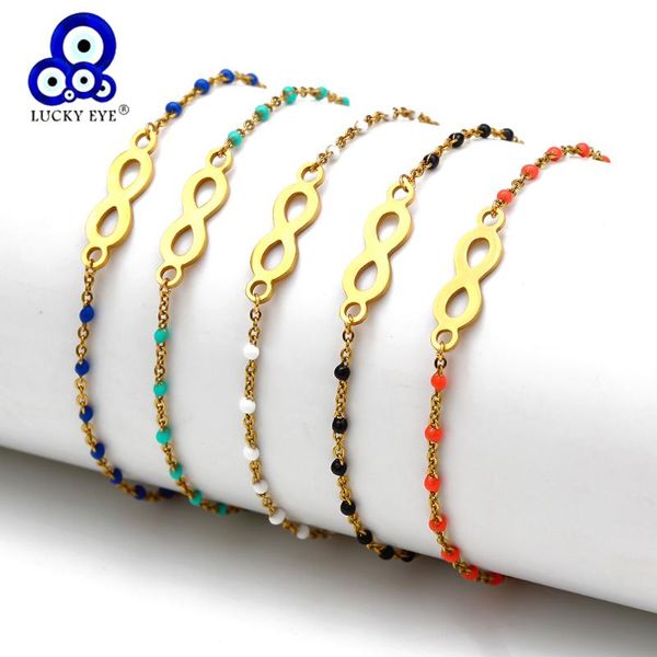 

lucky eye 8 charm bracelet gold color chain adjustable multi color beads bracelet gifts for women girls fashion jewelry ey6636, Golden;silver
