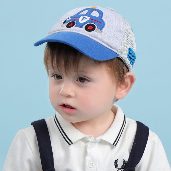 

new spring and summer baby net hat childrens small blue car sun hat boy baseball hat, Blue;gray