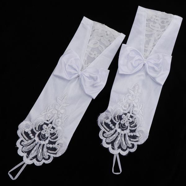 

1 pair fingerless lace bridal gloves wedding party prom costume, White
