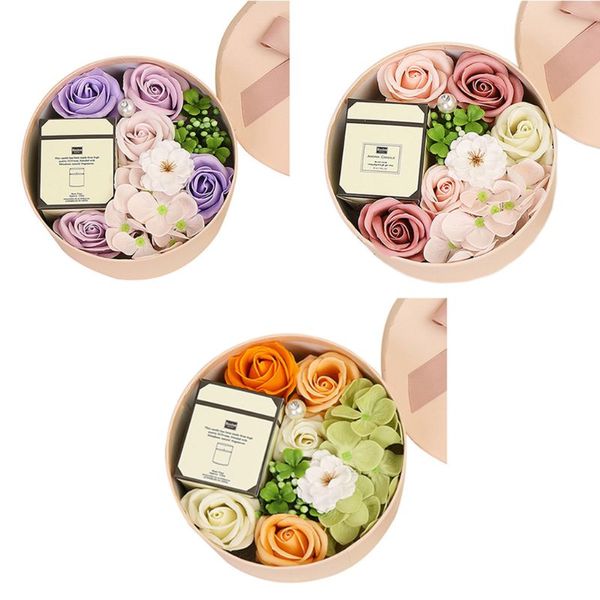 

rose round shaped bath soap flower scented roses candle gift box valentine's day