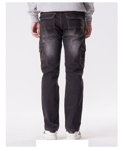 

autumn and winter tooling multi-pocket elastic black jeans male straight 6xl 7xl loose plus size big size casual trousers, Blue