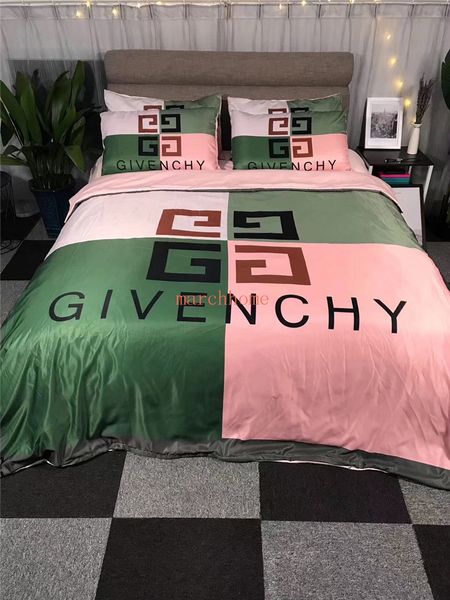 

2020 весна лето silky модального натуральных волокон кровать 4-piece set модного письма печать стиль одеяло обложка простая мода розовый зел