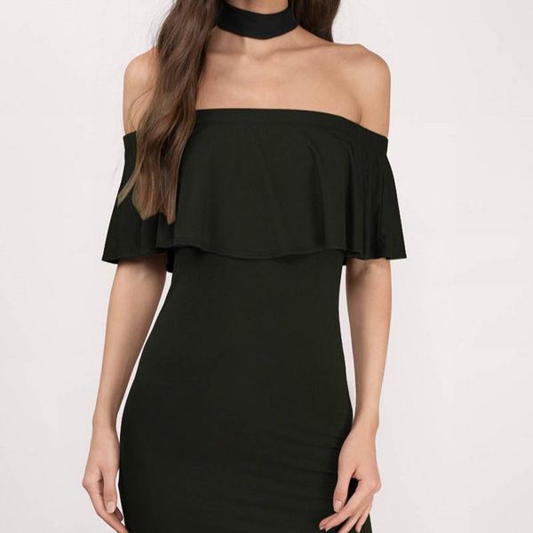 

casual dresses women summer one word collar hip ruffle short dress solid color halter fashion party vestidos, Black;gray