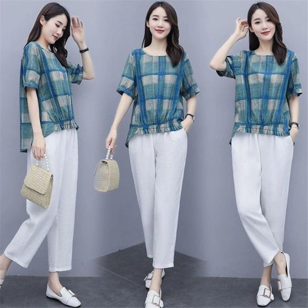 

two piece dress plaid 2 set outfits for women fashion matching co-ord plus size and pant suits 2021 summer white clothing