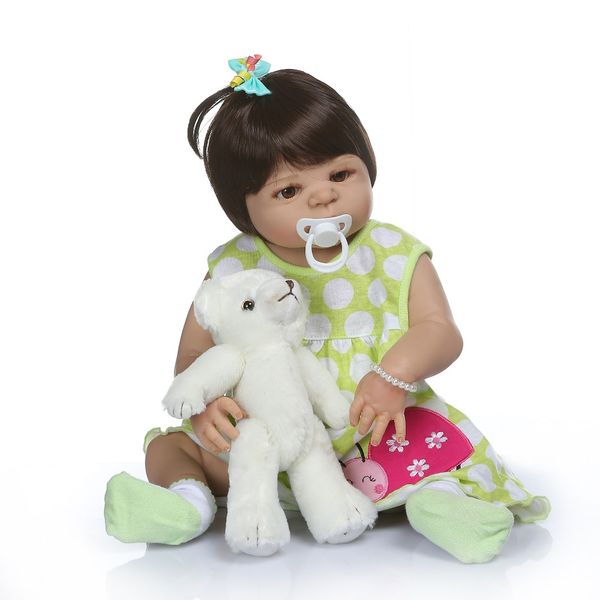 

22inch 56cm full body silicone reborn baby doll victoria girl in tan skin sweet bebe doll reborn bath toy lol dolls xmas gfit