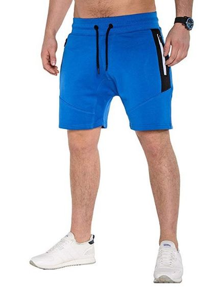 

Mens Sports Summer Shorts Solid Color Zipper Designer Pockets Elastic Waist Half Shorts