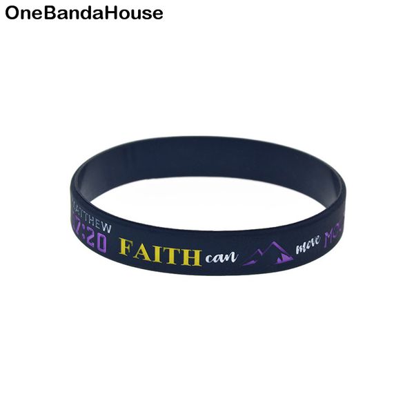 

100pcs jesus silicone rubber bracelet debossed filled in color matthew 17:20 faith can move mountains, Black
