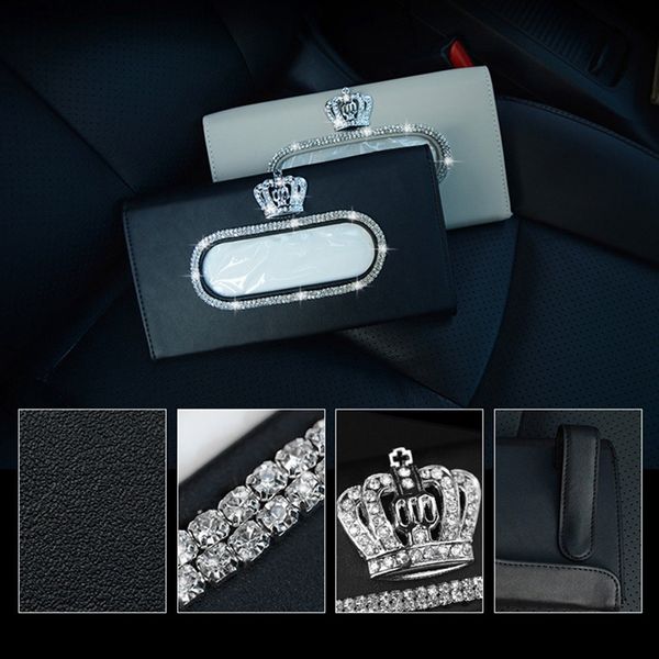 

fashion crown crystal car tissue box sun visor leather auto tissue bag sunvisor hanging holder case napkin for car accessories