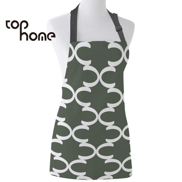 

ome fashionable kitchen apron moroccan geometric checks dark green painting canvas aprons female kids cleaning tool bib