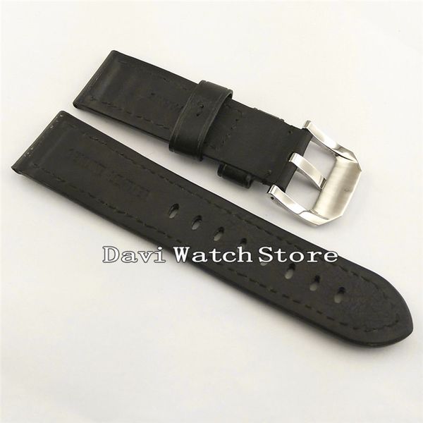 

24mm black simple leather soft watch band polishing buckles p782, Black;brown