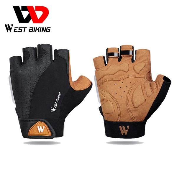 

west biking cycling gloves summer sports anti-sweat bicycle gloves for men women anti-slip breathable half finger bike gloves, Black