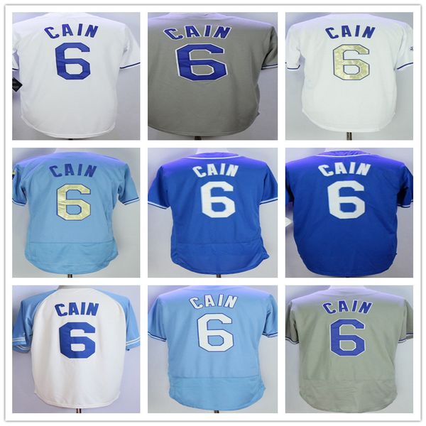 

6 Lorenzo Cain Men Baseball Jersey Cream White Grey Baby Blue Gold Champion Cool Base Stitched Home Away Jerseys