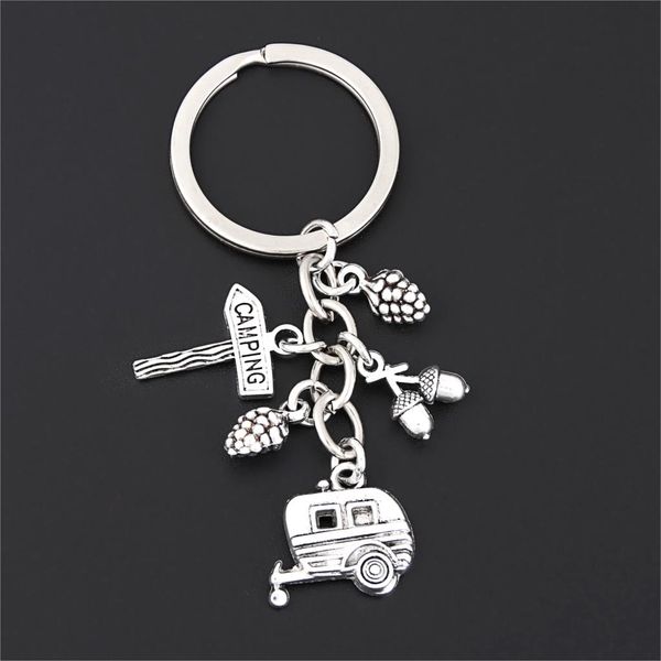 

1pc vintage helicopter camping guidepost keychain airplane pine cone keyholder fit men car llaveros jewelry supplies e2687, Silver
