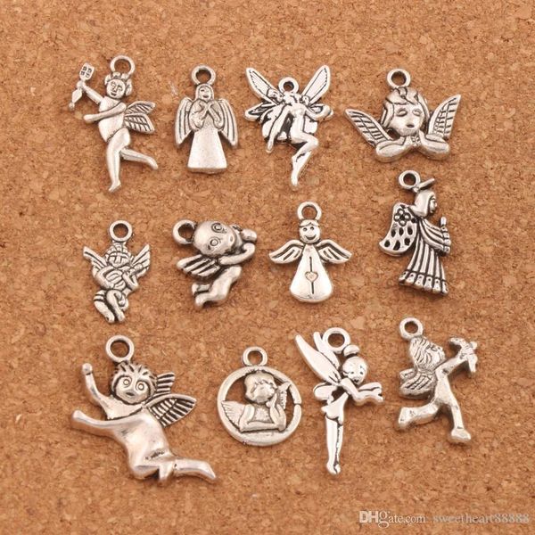 

120pcs lot mix angel charm beads antique silver pendants jewelry diy fit bracelets necklaces lm58 jewelry findings & components, Bronze;silver