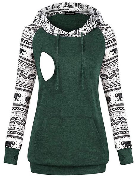 

2020 мод атмосфера осенью и зимой беременные женщины кормящих свитер печать контрастной строчки с капюшоном, White