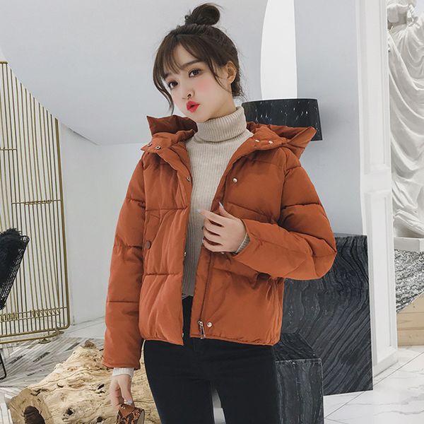 

7 colors korean short hooded black winter jacket women parka 2019 new autumn winter casual loose bubble coat warm puffer jacket, Tan;black