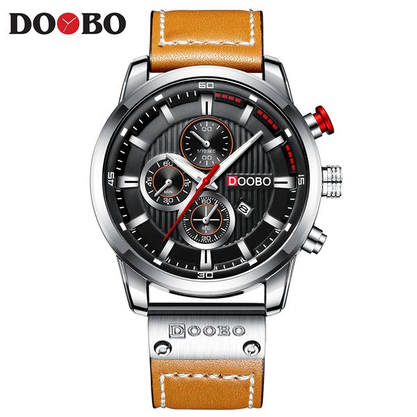 

doobo new brand luxury fashion casual leather strap quartz men watches date male wristwatches clock montre homme 8291, Slivery;brown