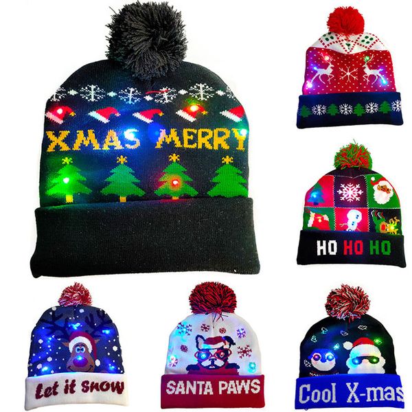 

led snowflake fawn christmas tree knitted cap party hats ball hat warm birthday party christmas beanies hats dhl wx9-1774