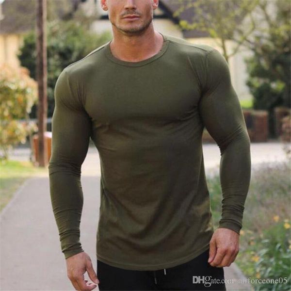 

mens solid color фитнес tshirts o-образный вырез ярусный стильный street tops с длинными рукавами спорт основывая тройники, White;black